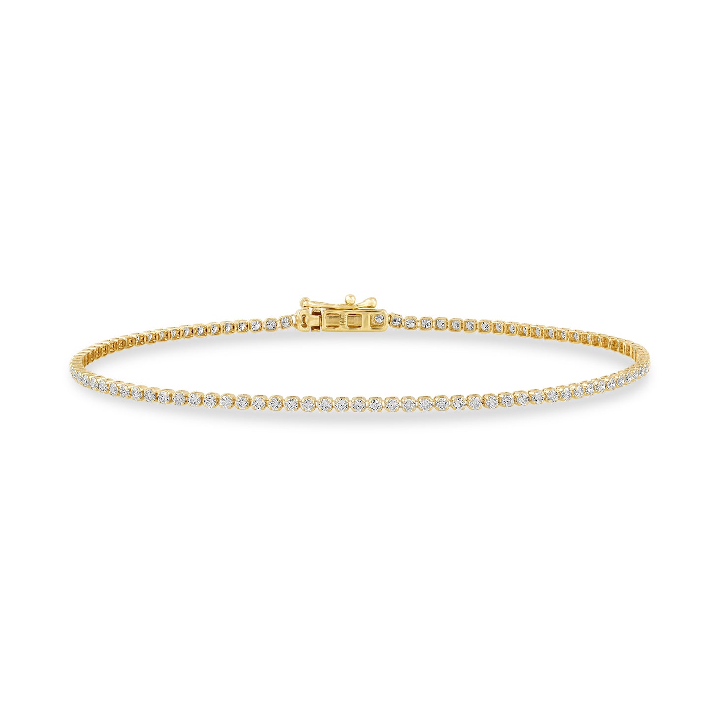 4 Prong Round Light Weight Tennis Bracelet - 14K yellow Gold, 1.25 ct