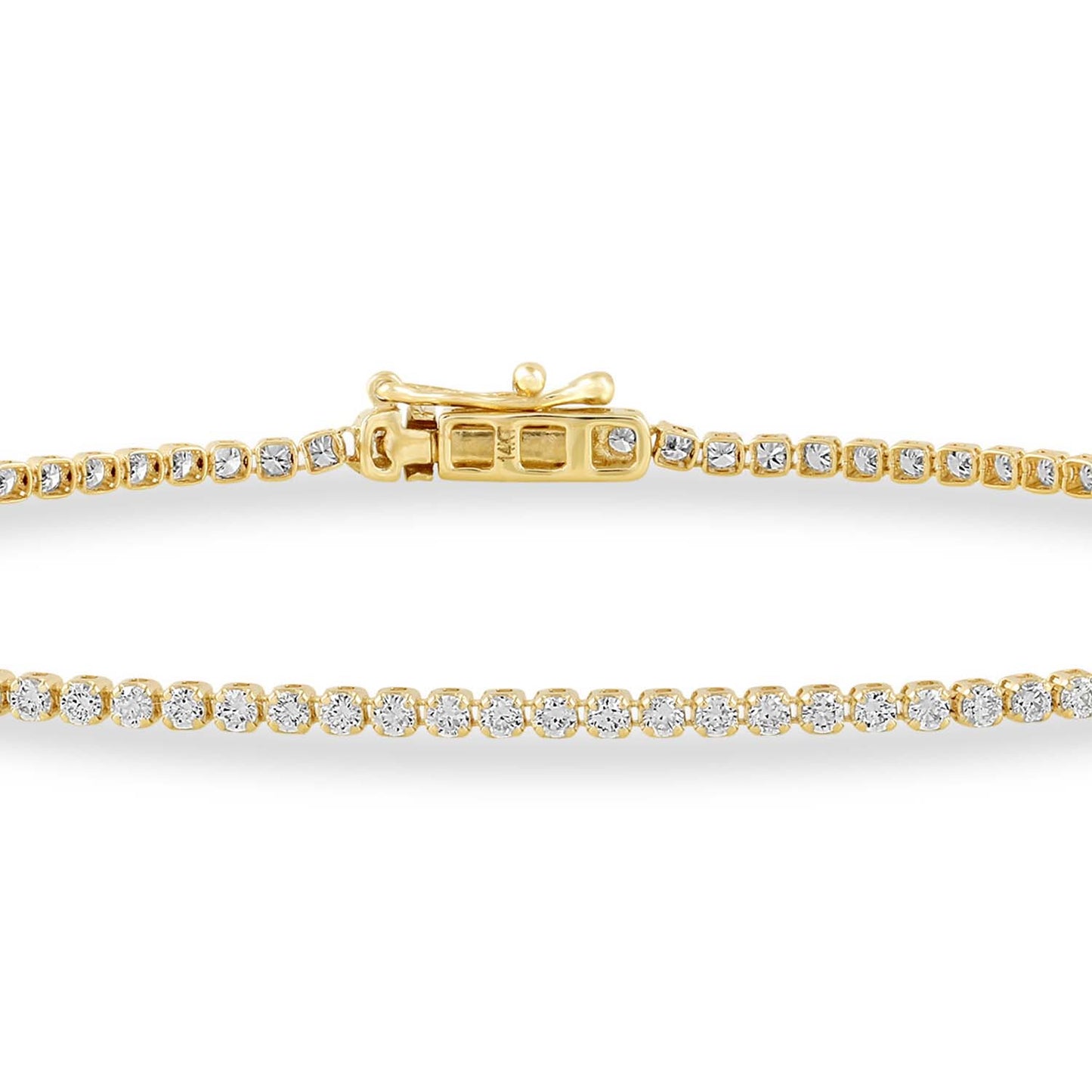 4 Prong Round Light Weight Tennis Bracelet - 14K yellow Gold, 1.25 ct