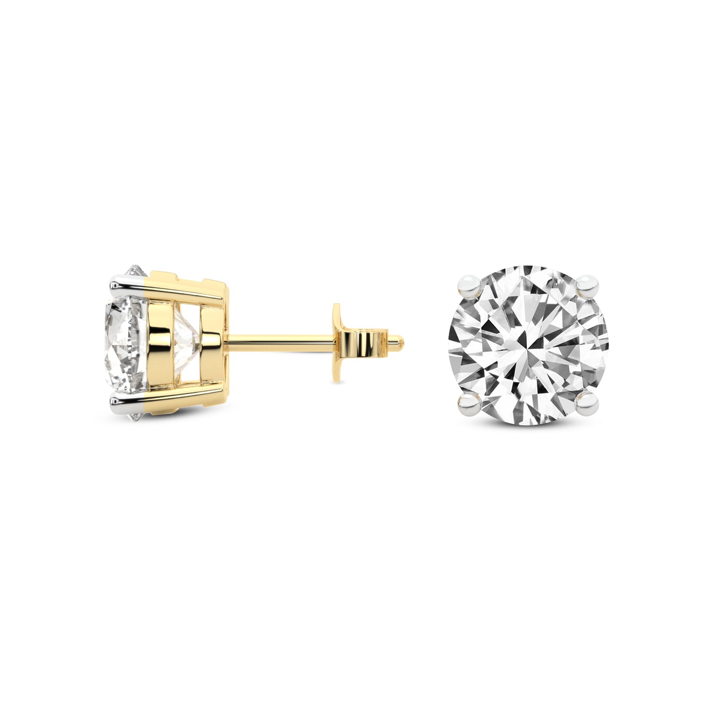 4 Prong Round Studs - 14K yellow Gold, 1.00 ct