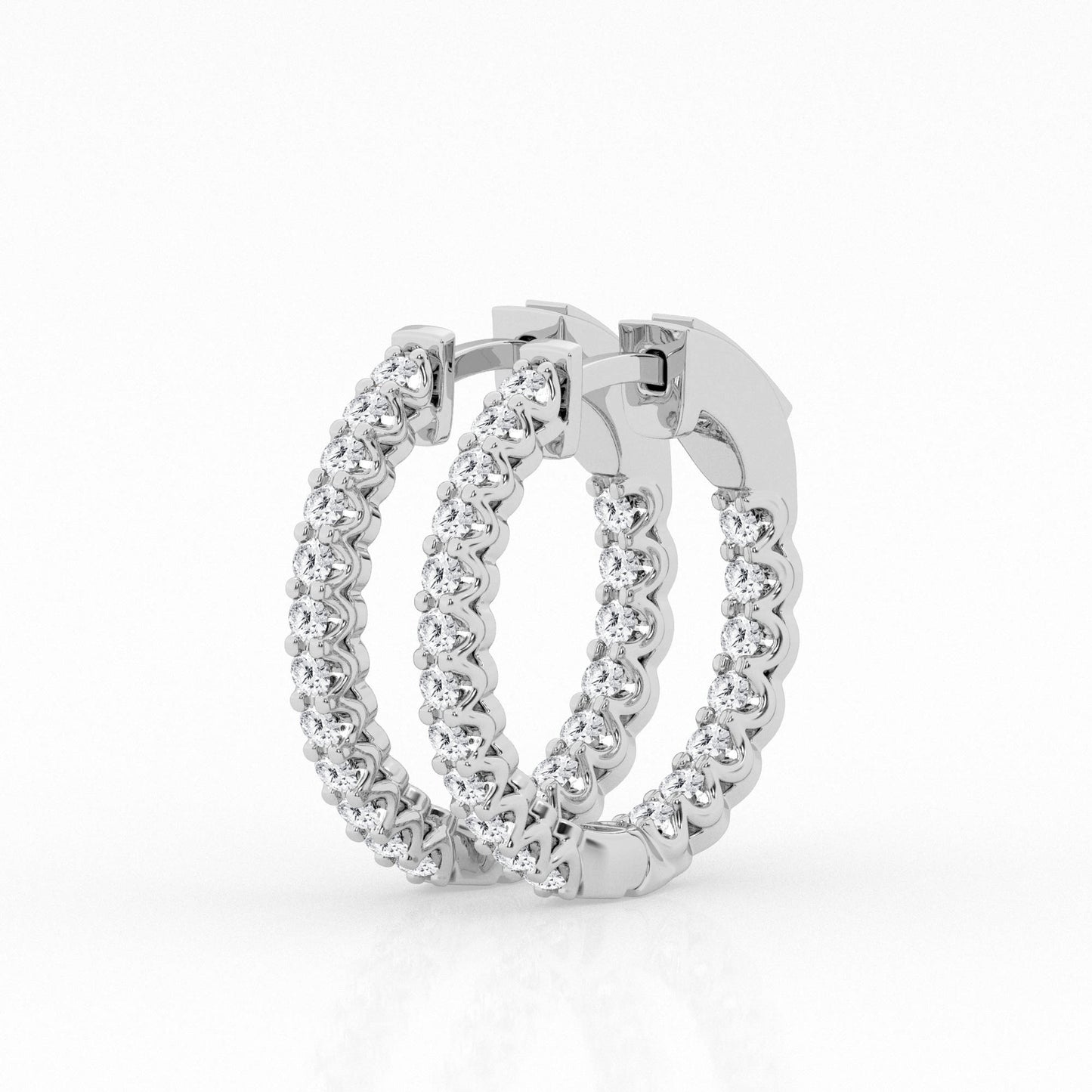 Round Diamond Hoop Earrings – 14K White Gold, 1.00 ct (26 stones)