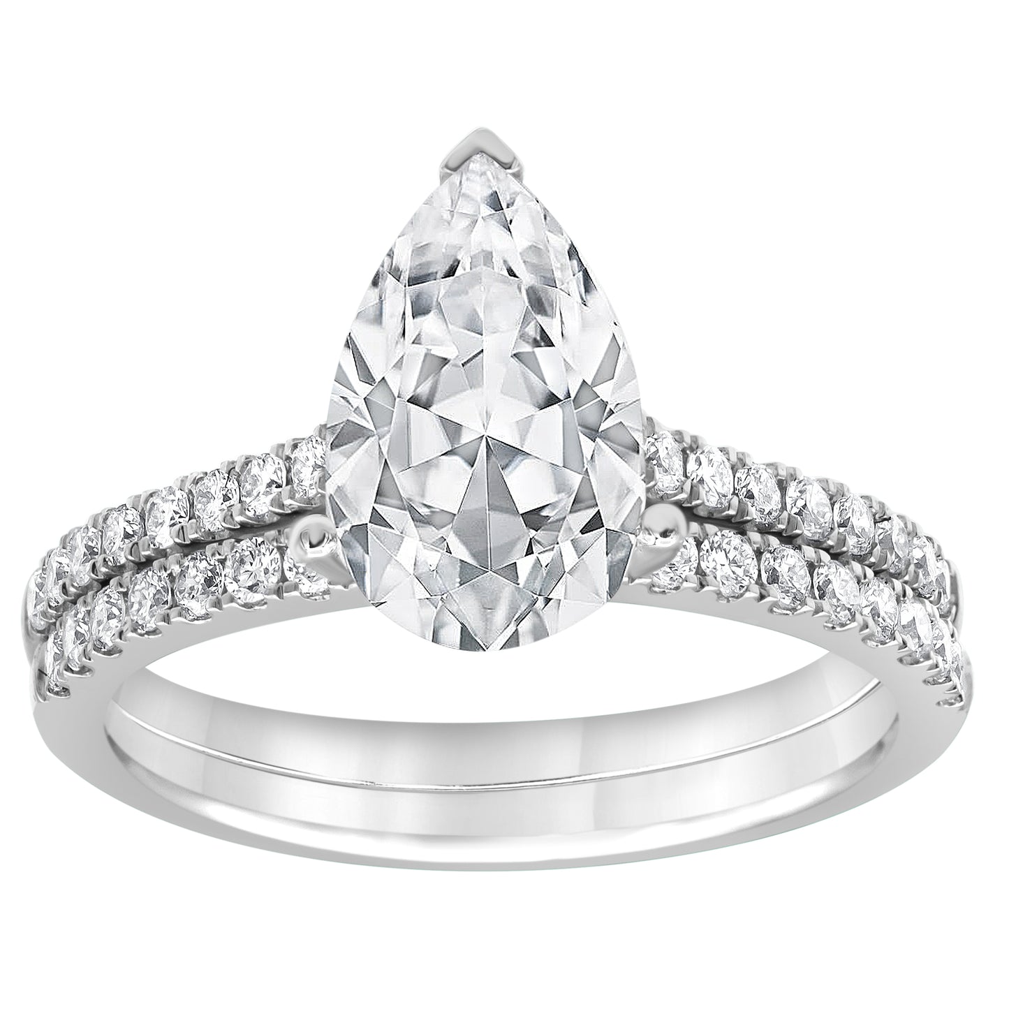 Hidden Halo Pear Engagement Ring – 14K White Gold, 5.58 ct