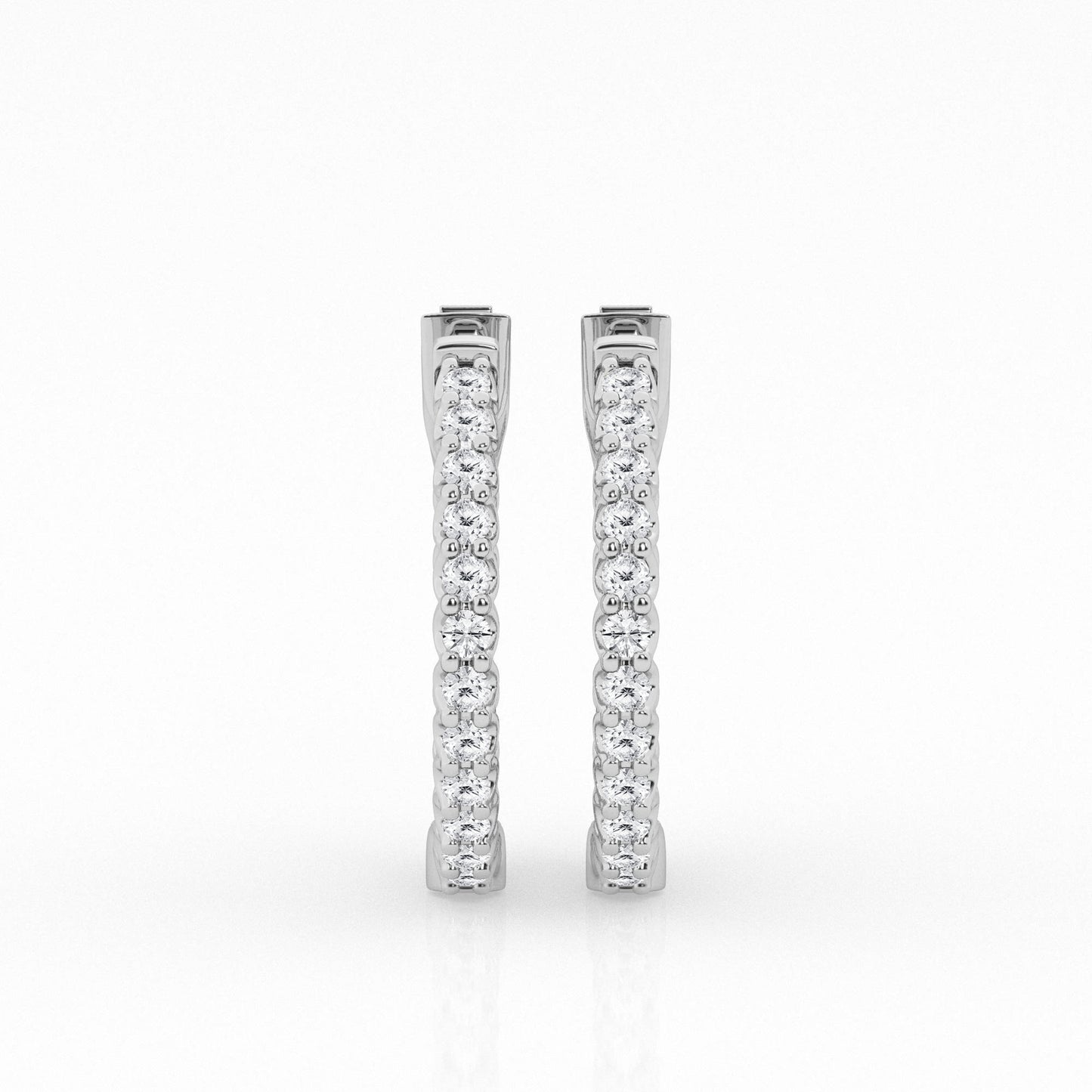 Round Diamond Hoop Earrings – 14K White Gold, 1.00 ct (26 stones)