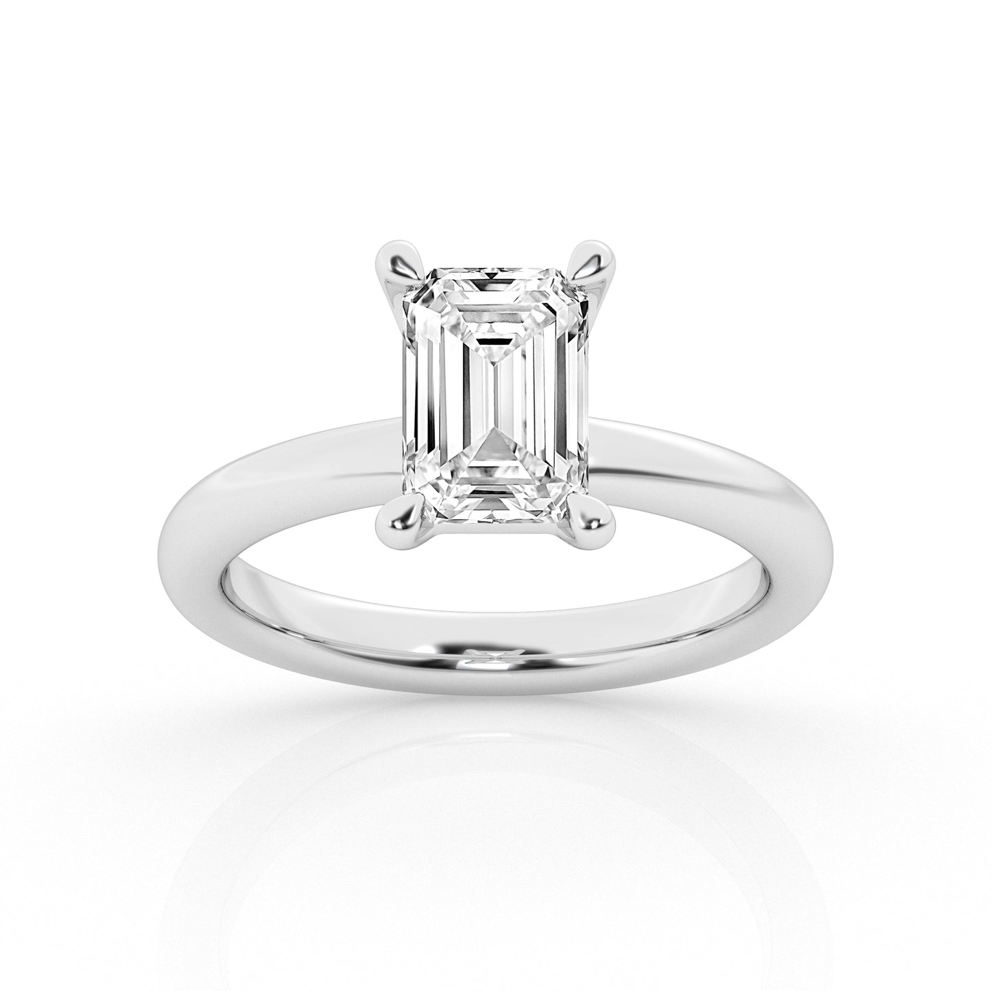 Emerald-Cut Solitaire Engagement Ring – 14K White Gold, 2.00 ct