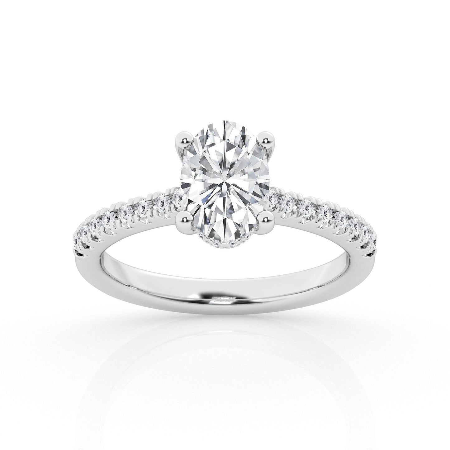 Hidden Halo Oval Engagement Ring – 14K White Gold, 1.80 ct