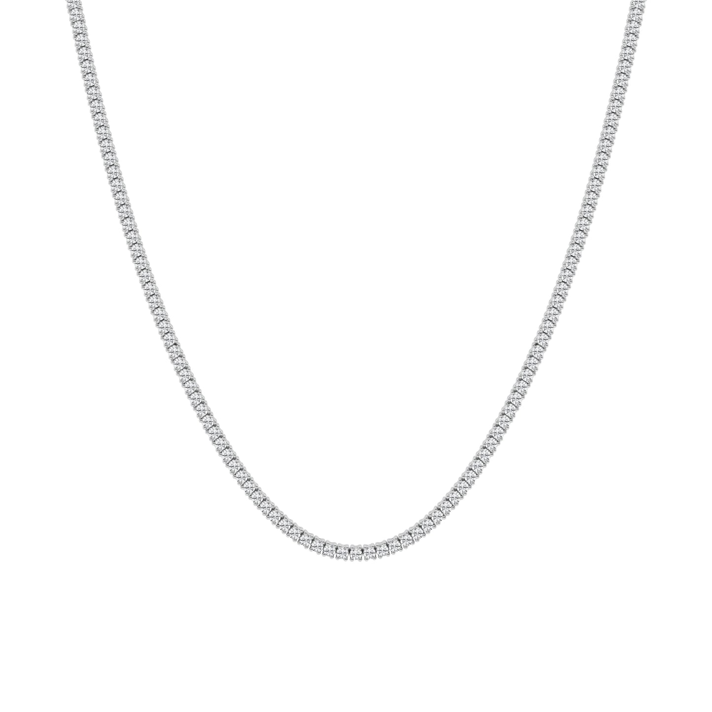 4 Prong Round Tennis Necklace – 14K White Gold, 15.00 ct, Heavyweight
