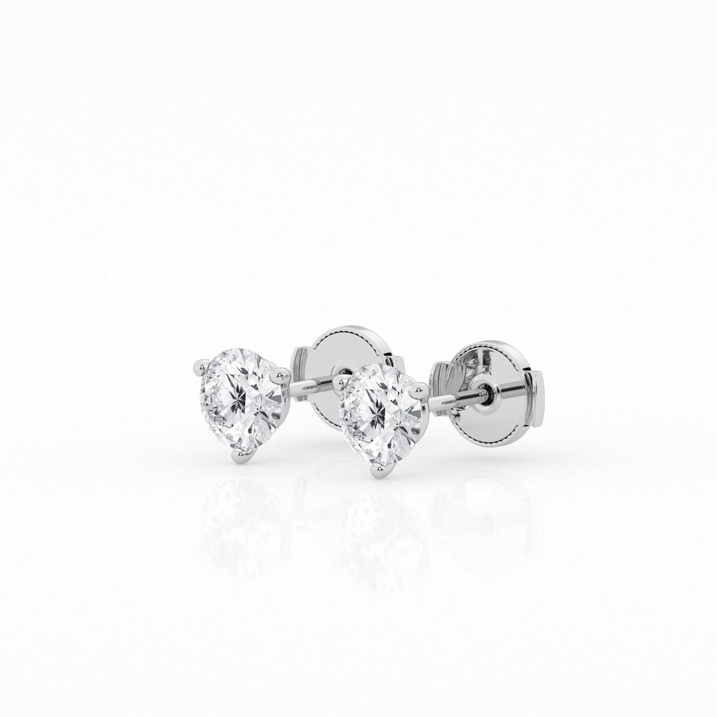 3 Prong Round Studs – 14K White Gold, 1.50 ct
