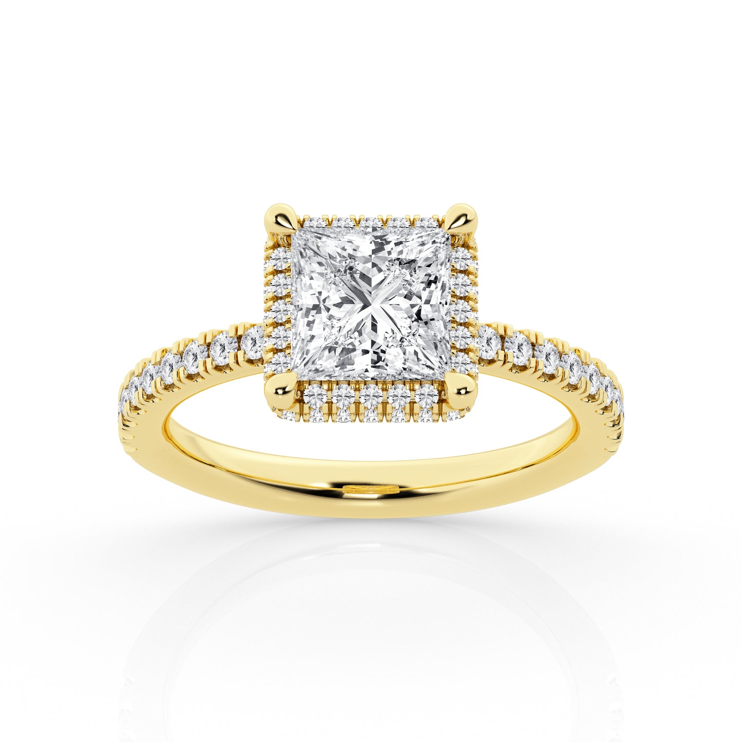 Princess Cut Diamond Ring with Halo – 14K Yellow Gold, 2.43 ct