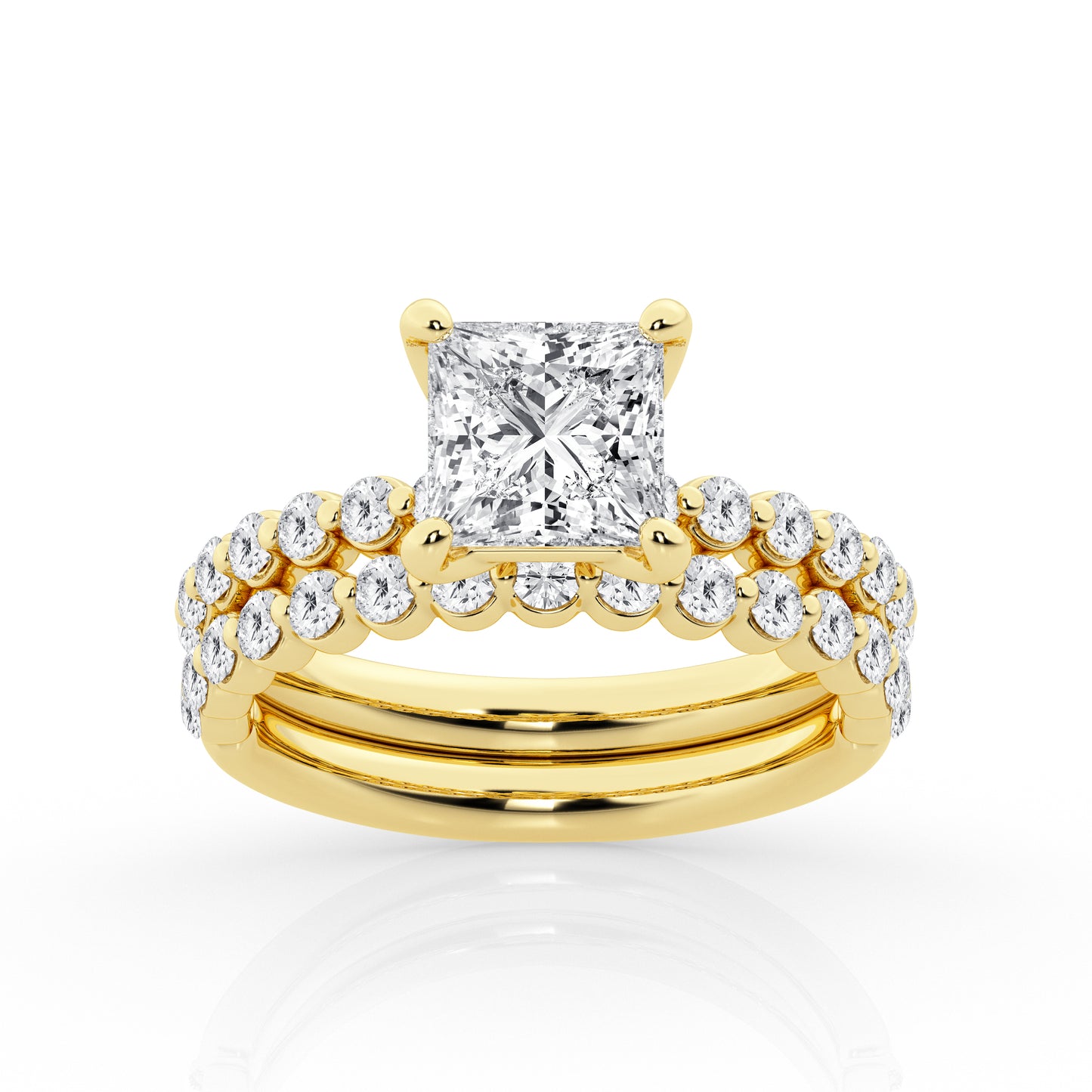Bubble Ring with Princess Center – 14K Yellow Gold, 2.39 ct