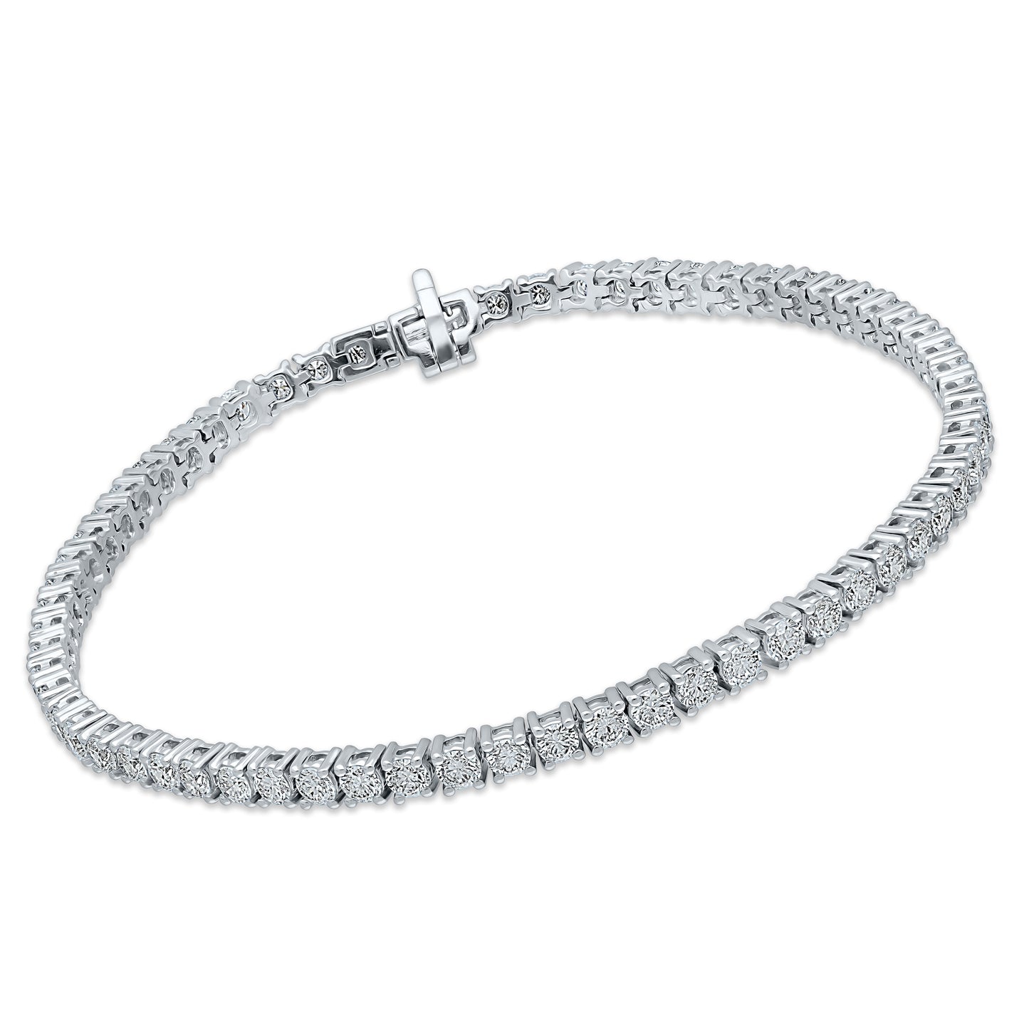 4 Prong Round Tennis Bracelet - 14K white Gold, 4.00 ct