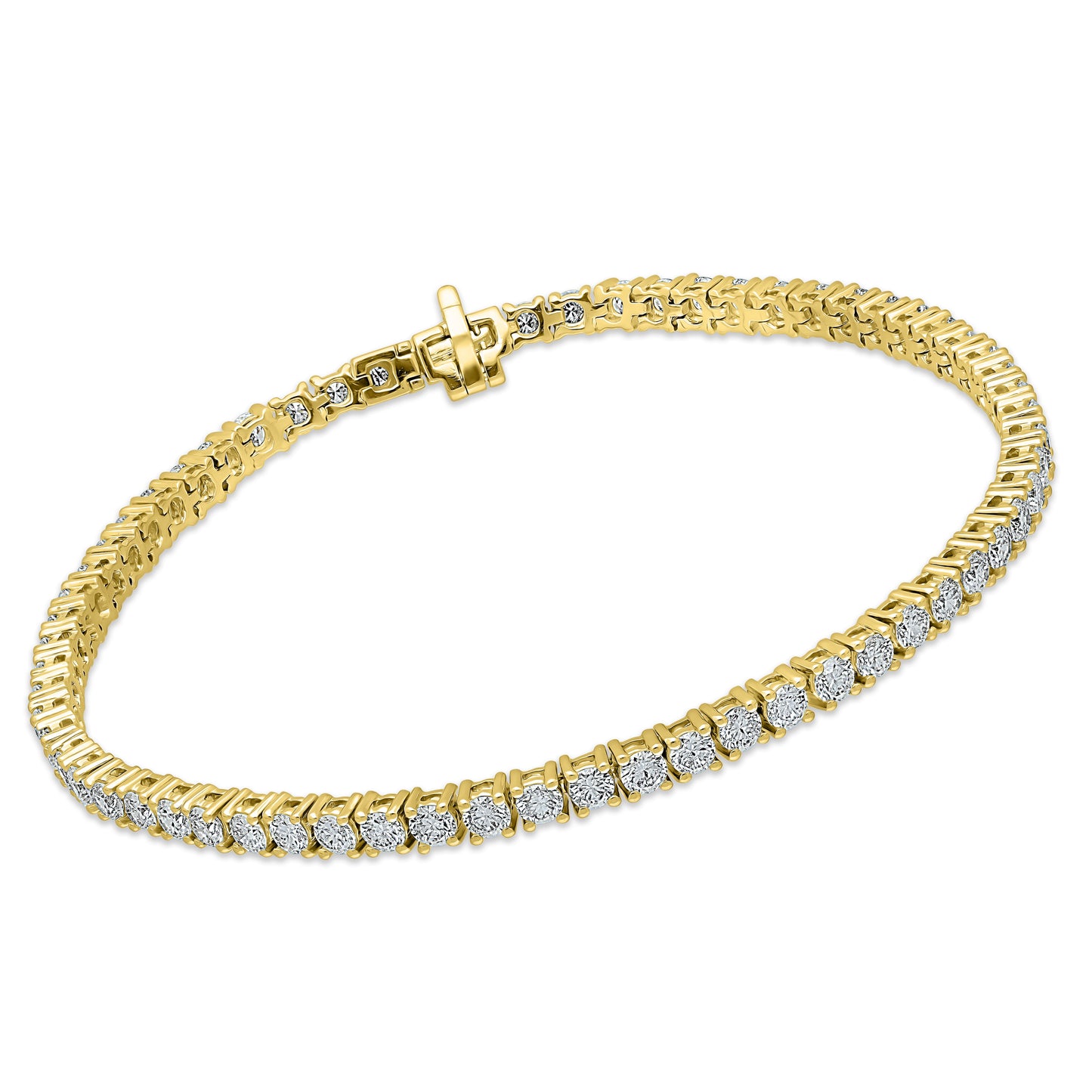 4 Prong Round Tennis Bracelet - 14K yellow Gold, 4.00 ct