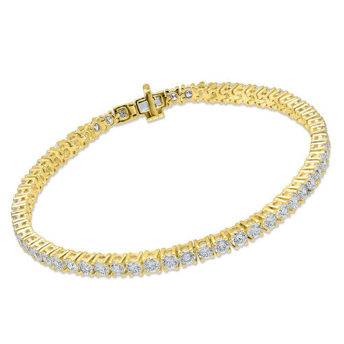 4 Prong Round Tennis Bracelet - 14K yellow Gold, 5.00 ct