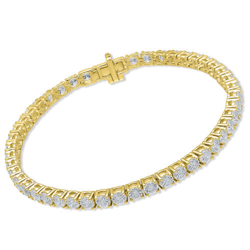 4 Prong Round Tennis Bracelet - 14K yellow Gold, 7.00 ct