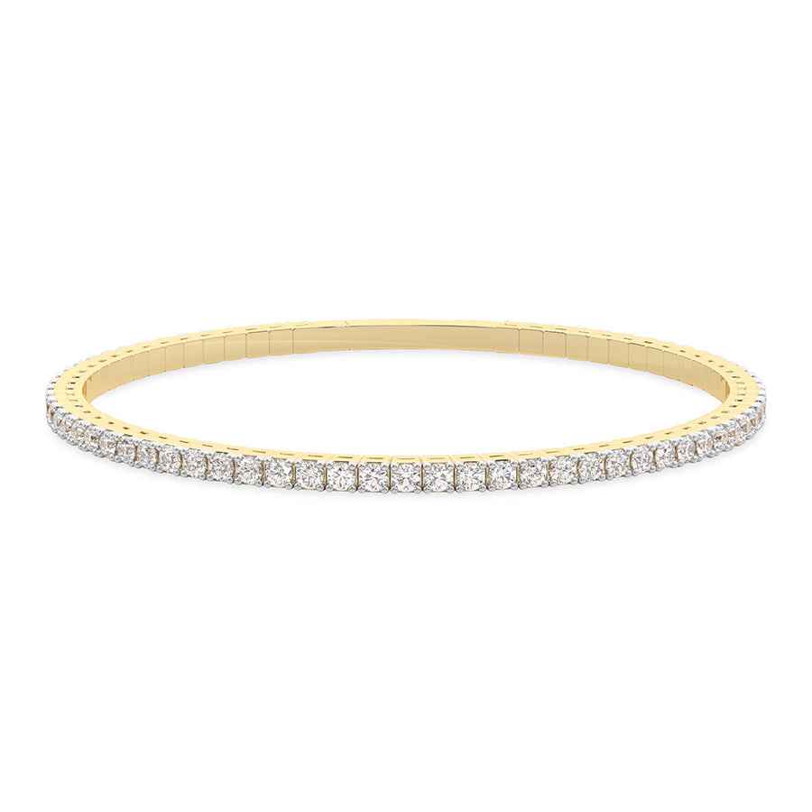 4 Prong Round Flexi Tennis Bangle - 14K yellow Gold, 5.00 ct