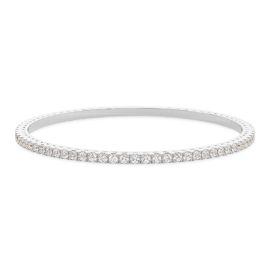 4 Prong Round Flexi Tennis Bangle - 14K white Gold, 4.00 ct