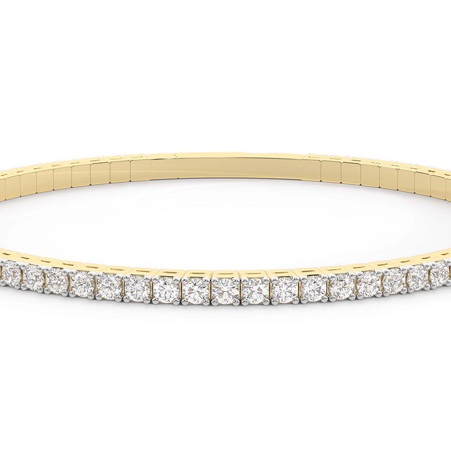 4 Prong Round Flexi Tennis Bangle - 14K yellow Gold, 3.00 ct
