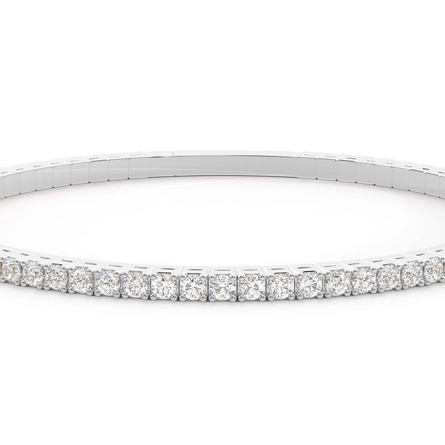 4 Prong Round Flexi Tennis Bangle - 14K white Gold, 2.00 ct