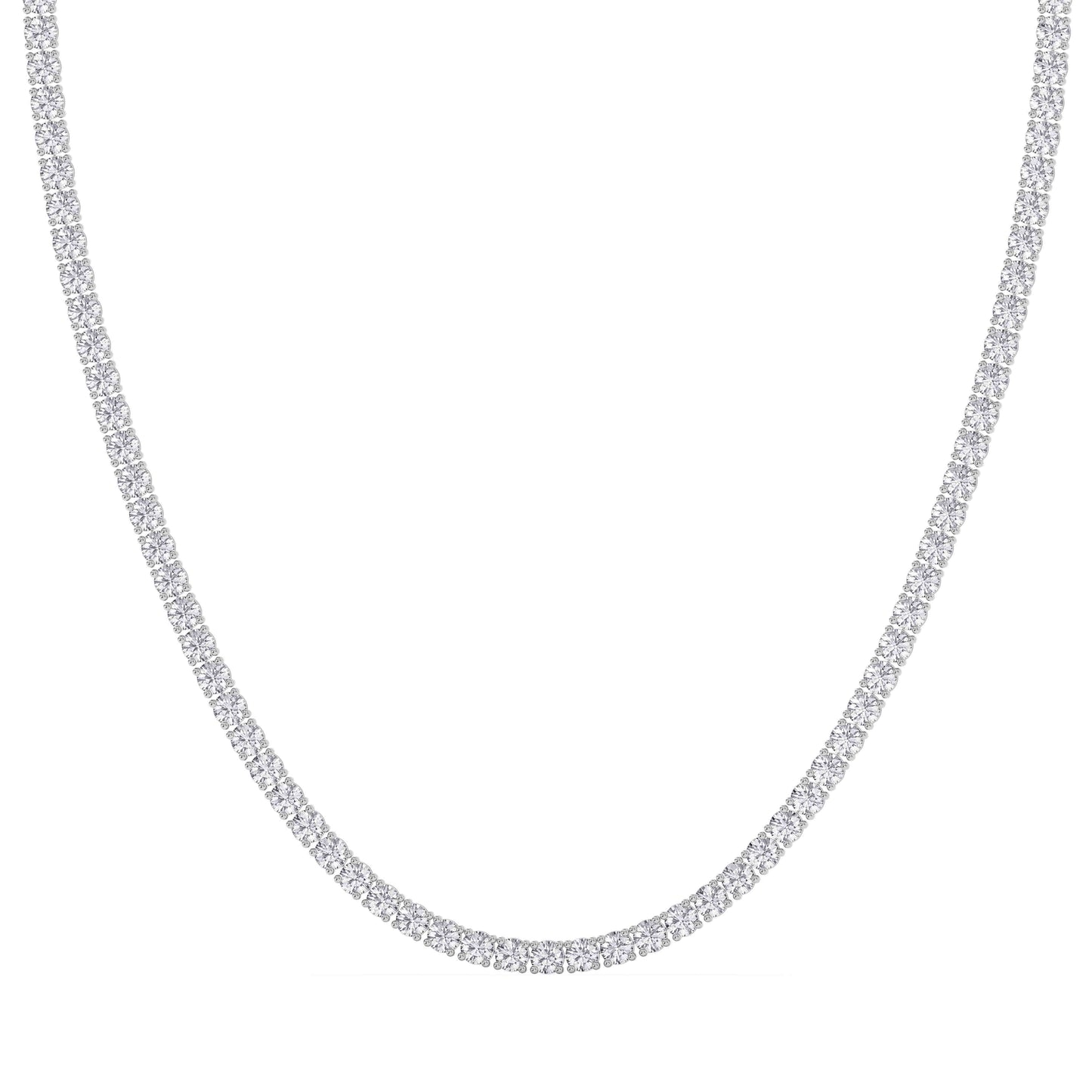4 Prong Round Tennis Necklace - Platinum, 25.00 ct