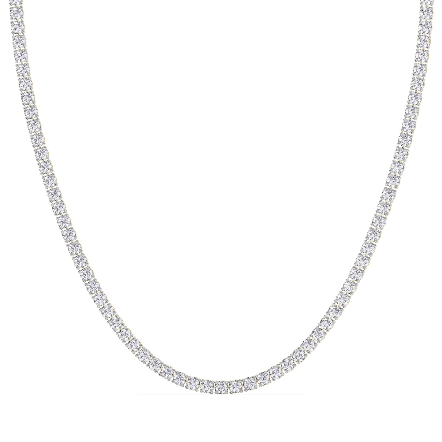 4 Prong Round Tennis Necklace - 14K yellow Gold, 25.00 ct