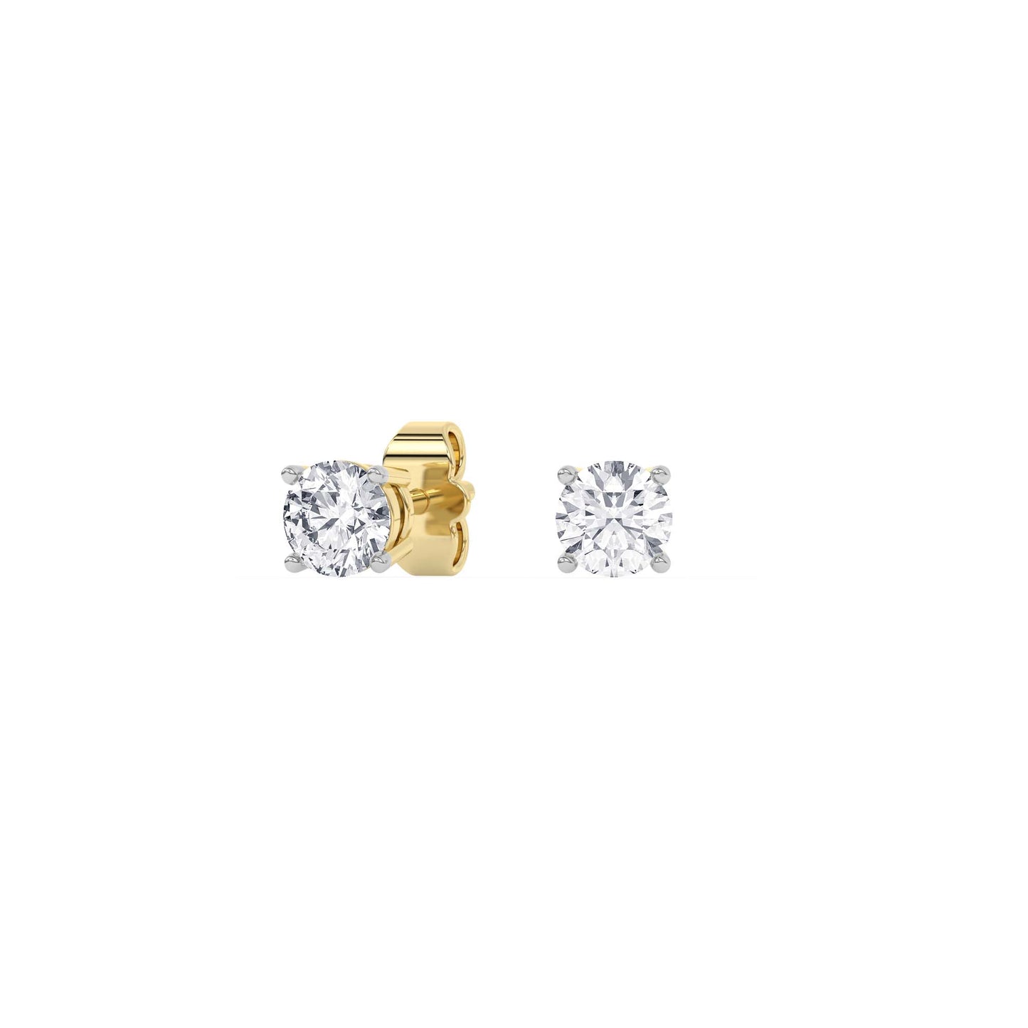 4 Prong Round Studs - 14K yellow Gold, 0.75 ct