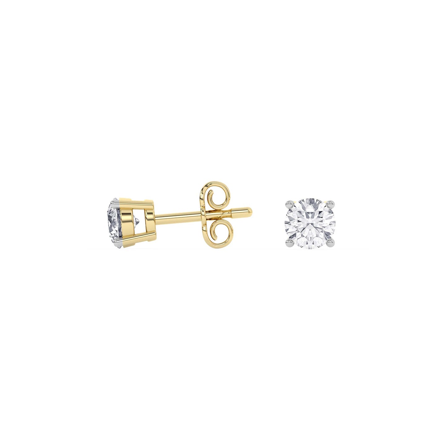 4 Prong Round Studs - 14K yellow Gold, 0.75 ct
