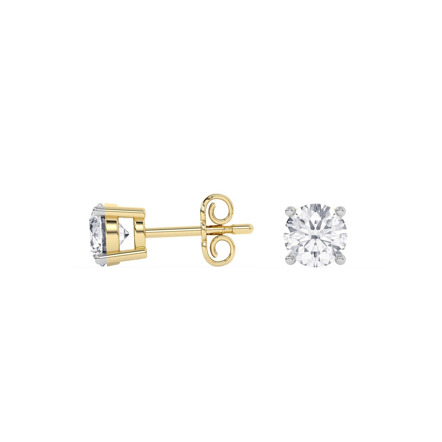 4 Prong Round Studs - 14K yellow Gold, 1.50 ct