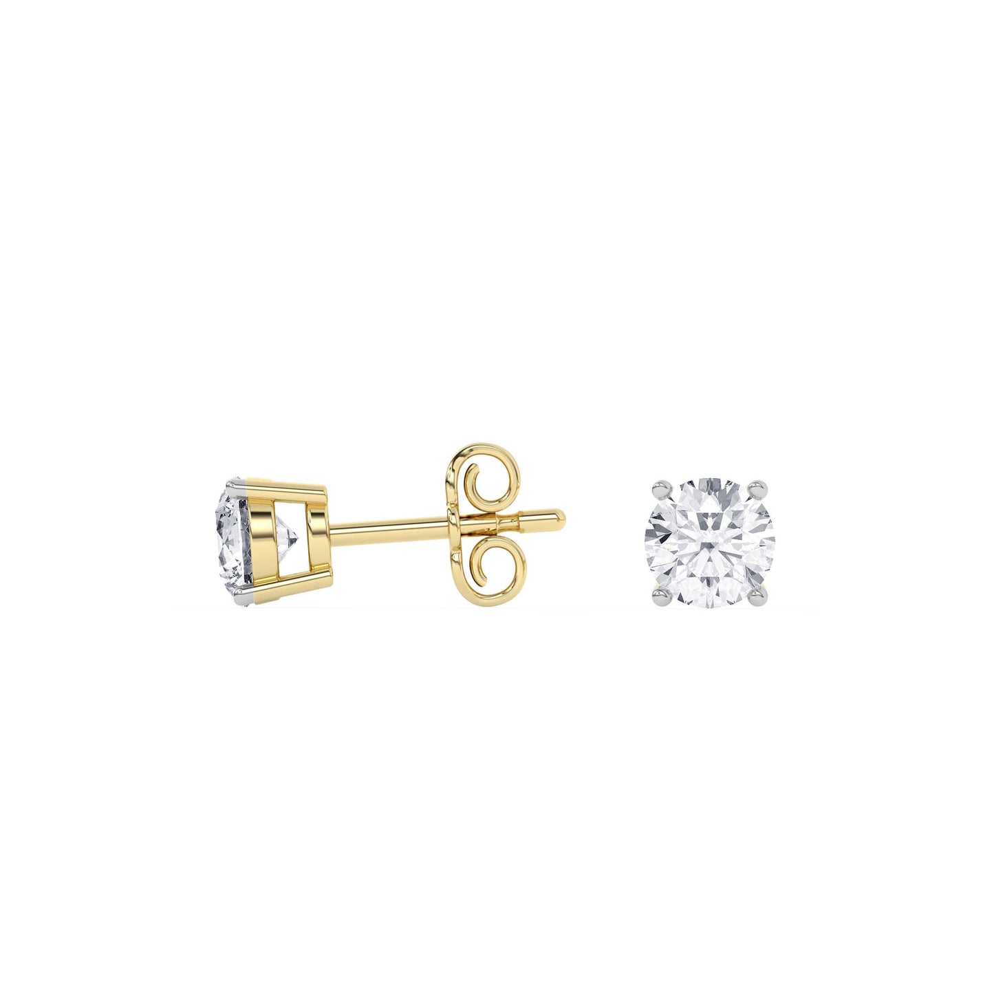 4 Prong Round Studs - 14K yellow Gold, 1.00 ct