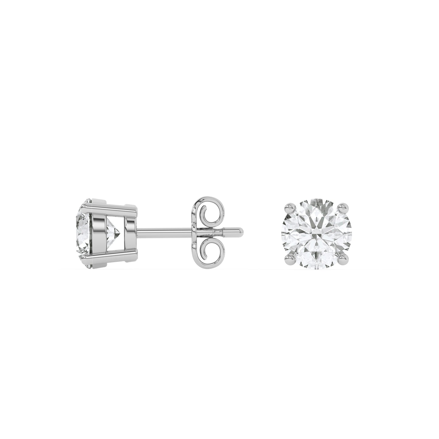 4 Prong Round Studs - 14K white Gold, 2.00 ct
