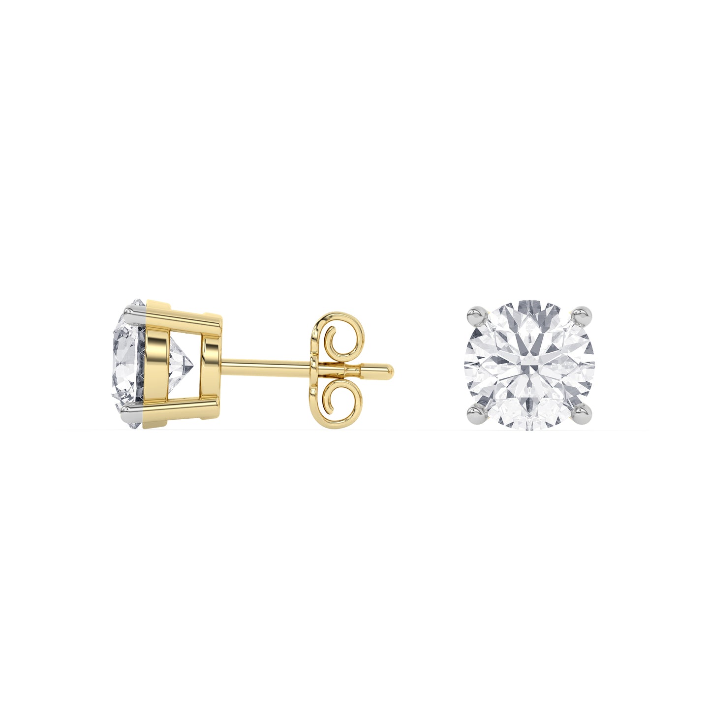 4 Prong Round Studs - 14K yellow Gold, 3.00 ct