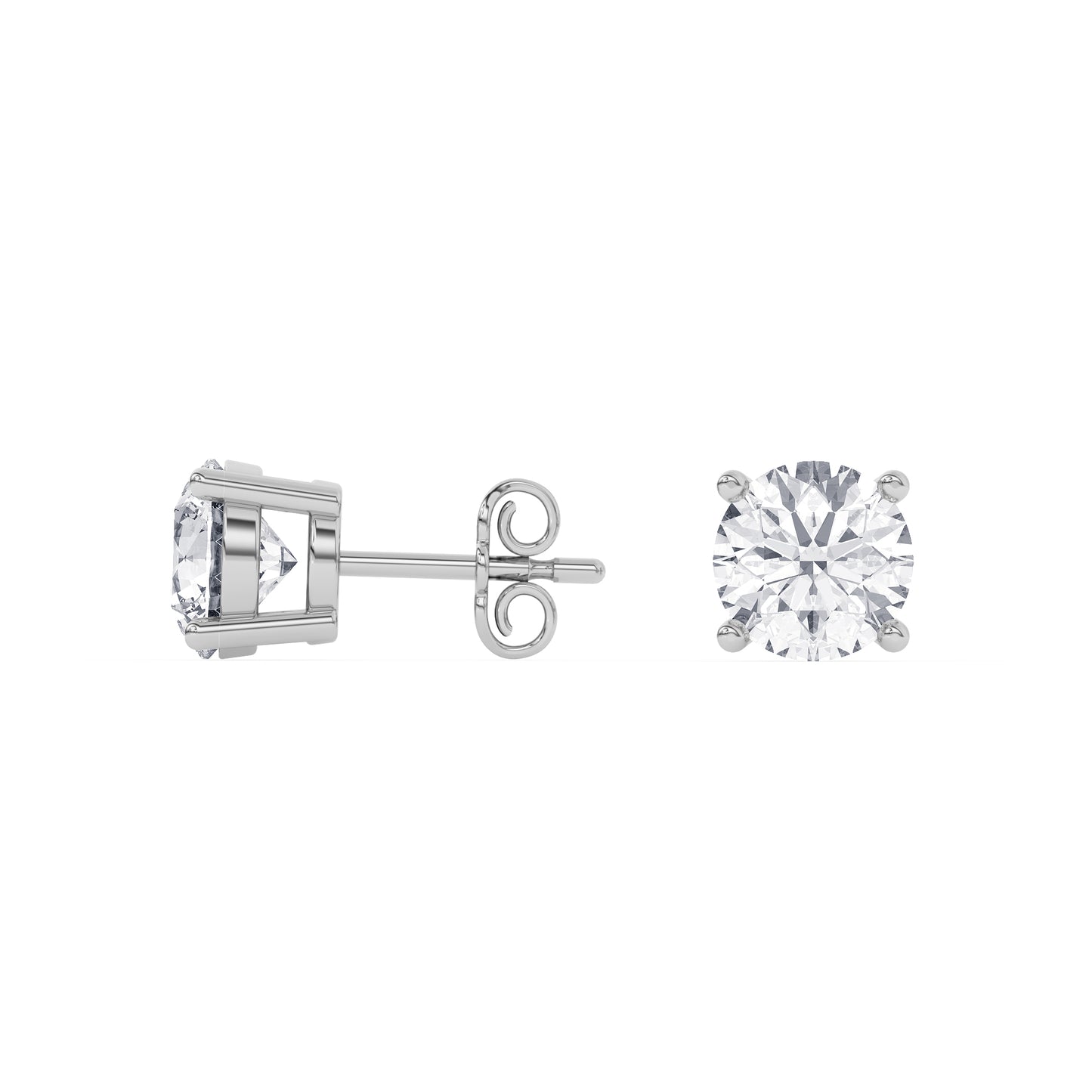 4 Prong Round Studs - Platinum, 3.00 ct