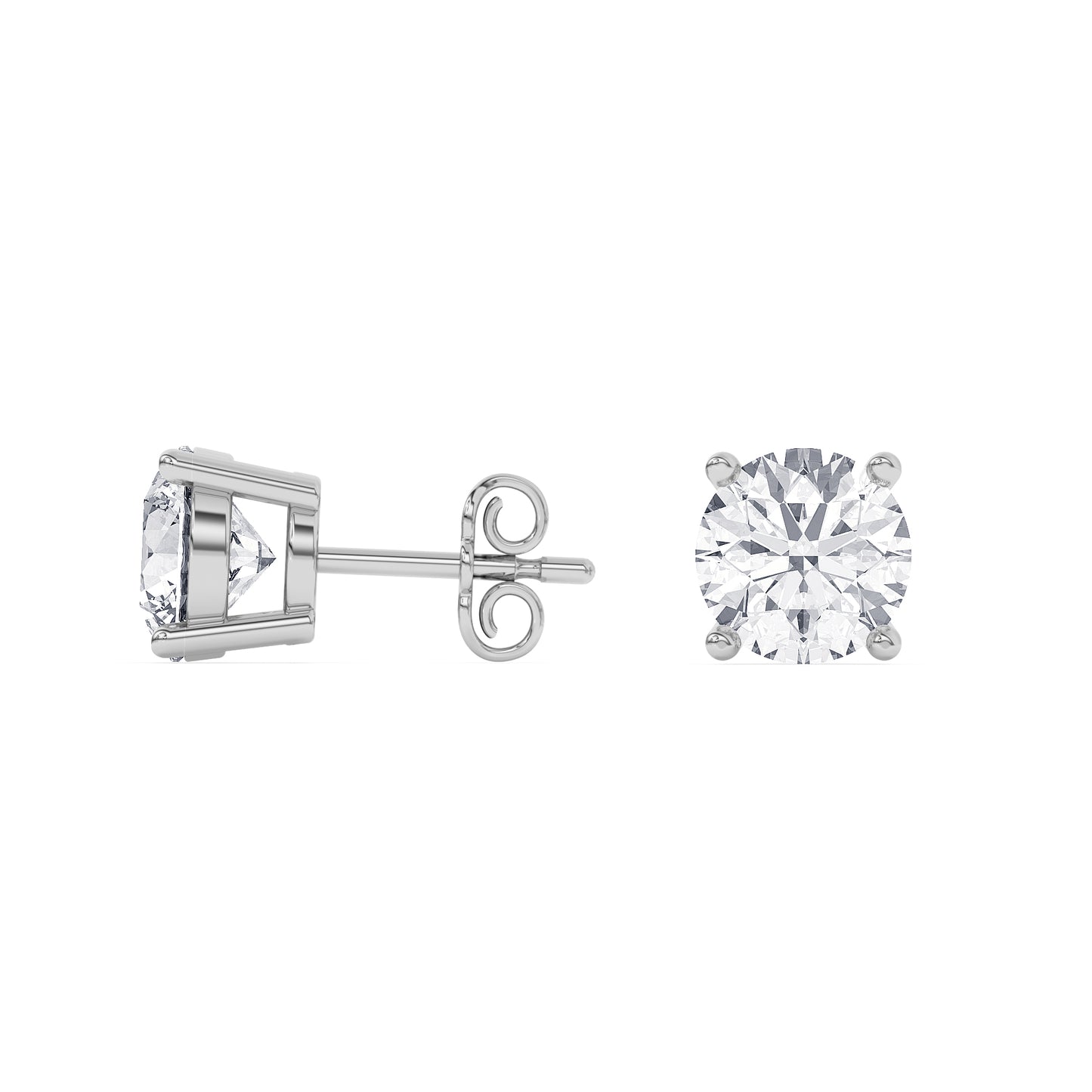4 Prong Round Studs - 14K white Gold, 4.00 ct