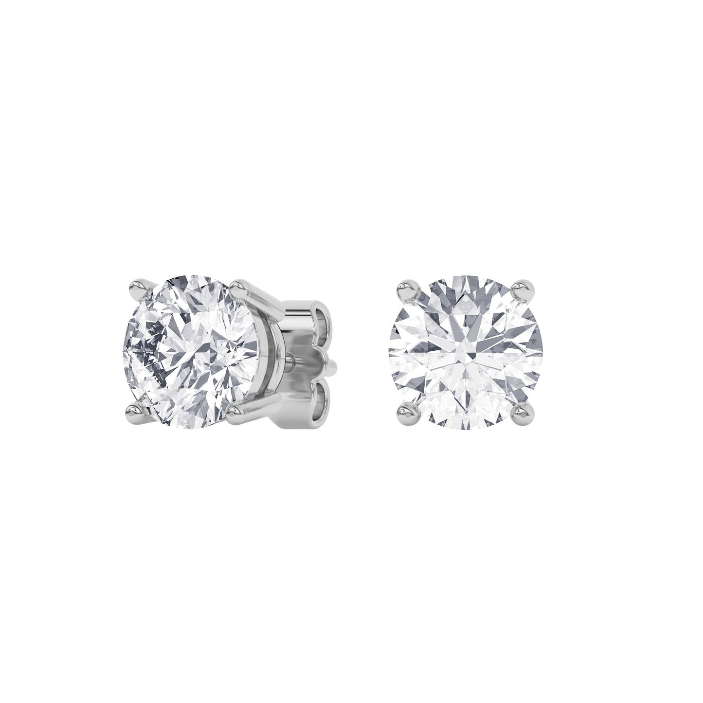 4 Prong Round Studs - Platinum, 5.00 ct