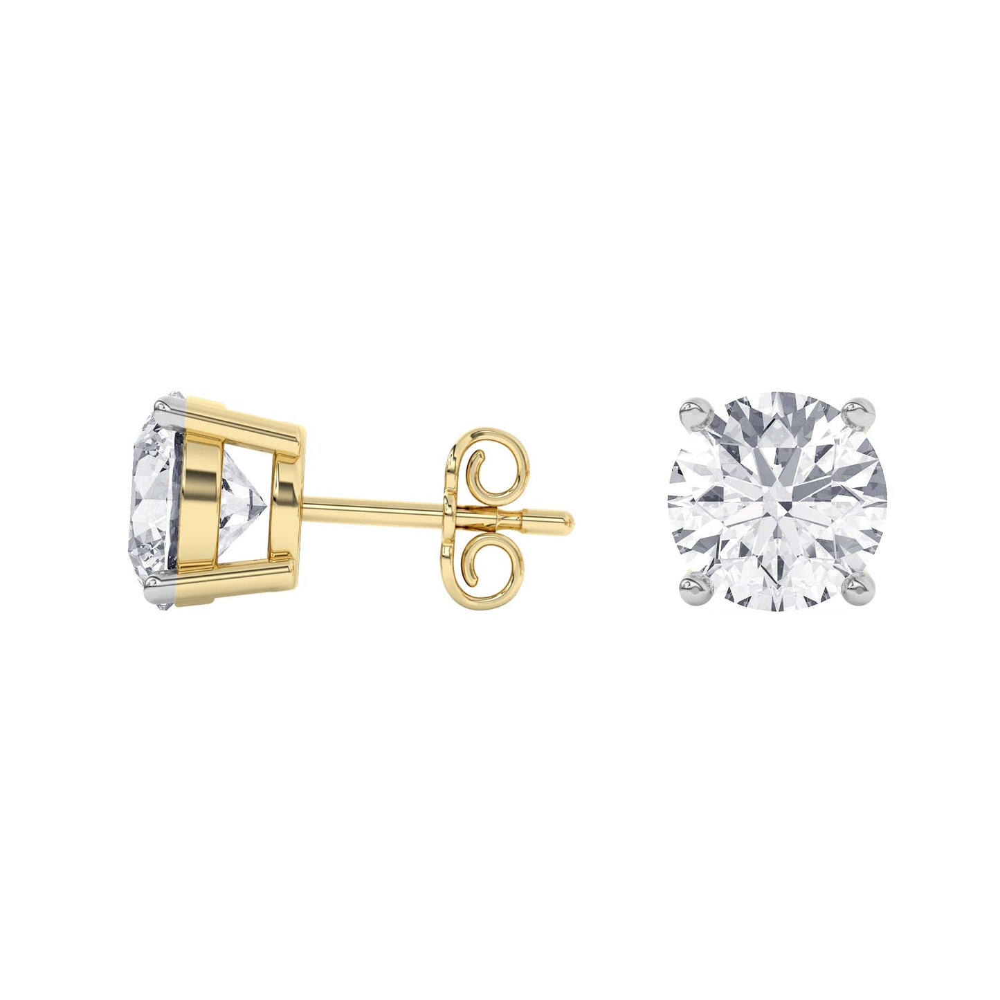 4 Prong Round Studs - 14K yellow Gold, 5.00 ct