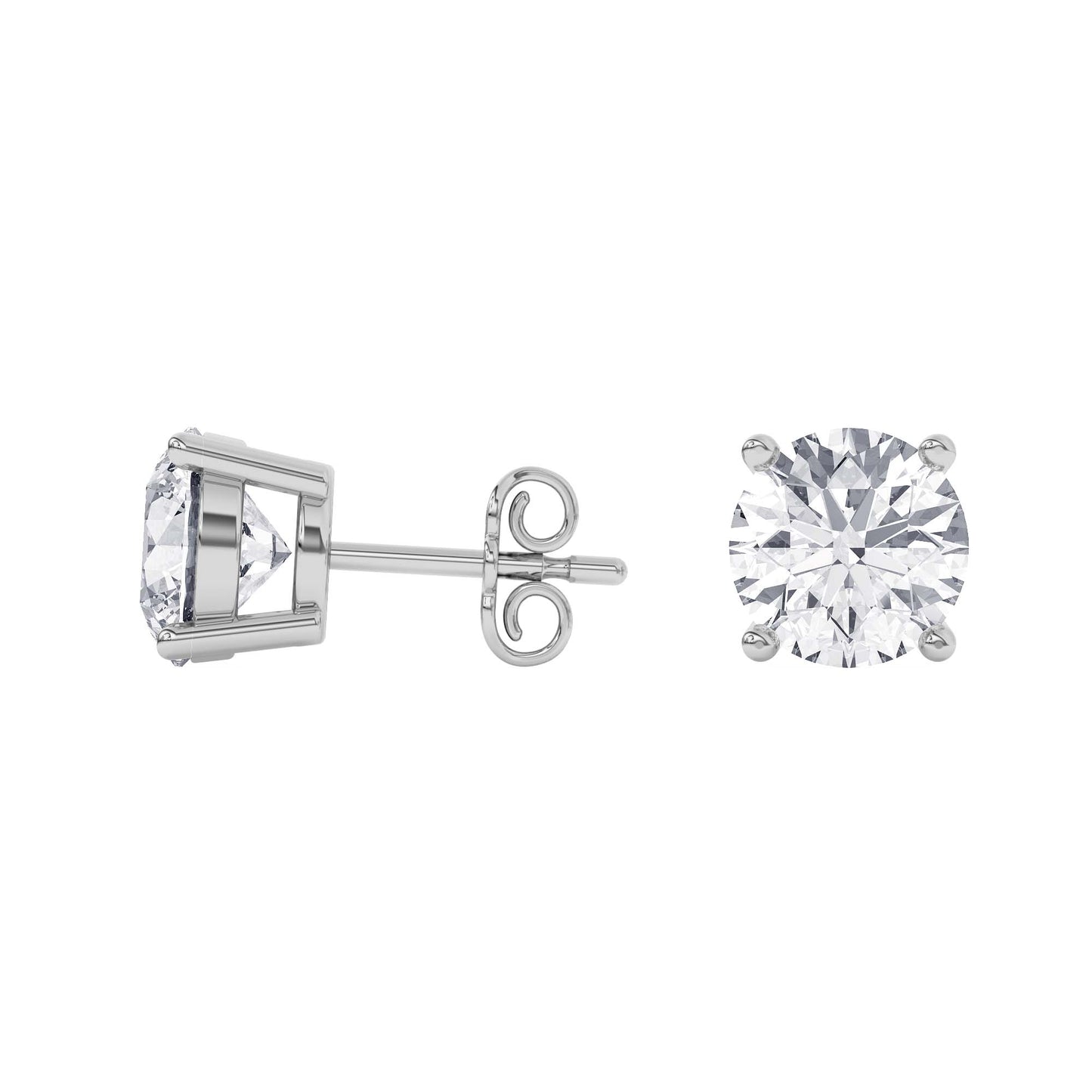 4 Prong Round Studs - Platinum, 5.00 ct