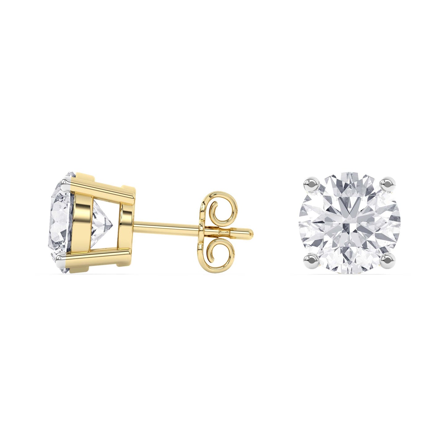 4 Prong Round Studs - 14K yellow Gold, 6.00 ct