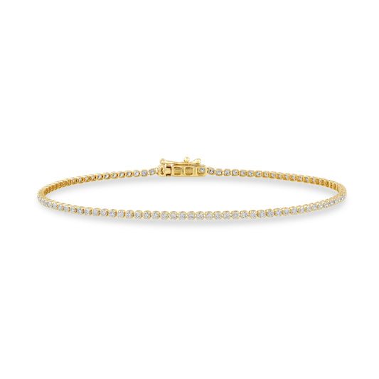 4 Prong Round Light Weight Tennis Bracelet - 14K yellow Gold, 1.25 ct