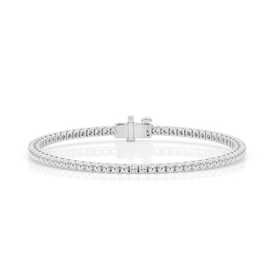 4 Prong Round Tennis Bracelet – 14K White Gold, 3.00 ct, Heavyweight