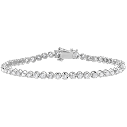 4 Prong Round Tennis Bracelet – 14K White Gold, 2.00 ct, Heavyweight