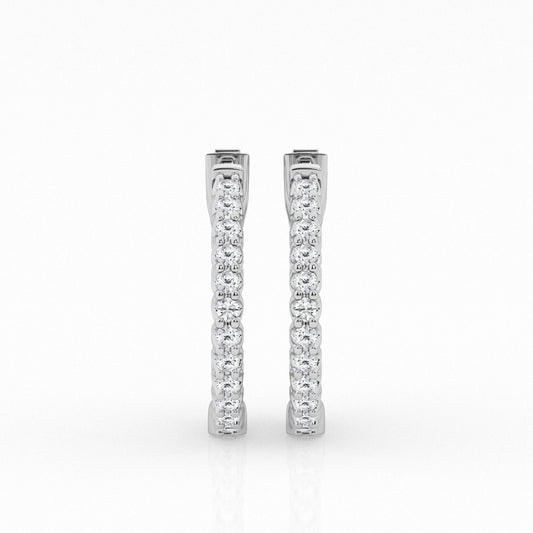 Round Diamond Hoop Earrings – 14K White Gold, 2.00 ct
