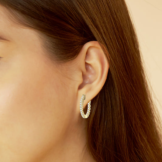 Round Diamond Hoop Earrings – 14K Yellow Gold, 1.00 ct (26 stones)
