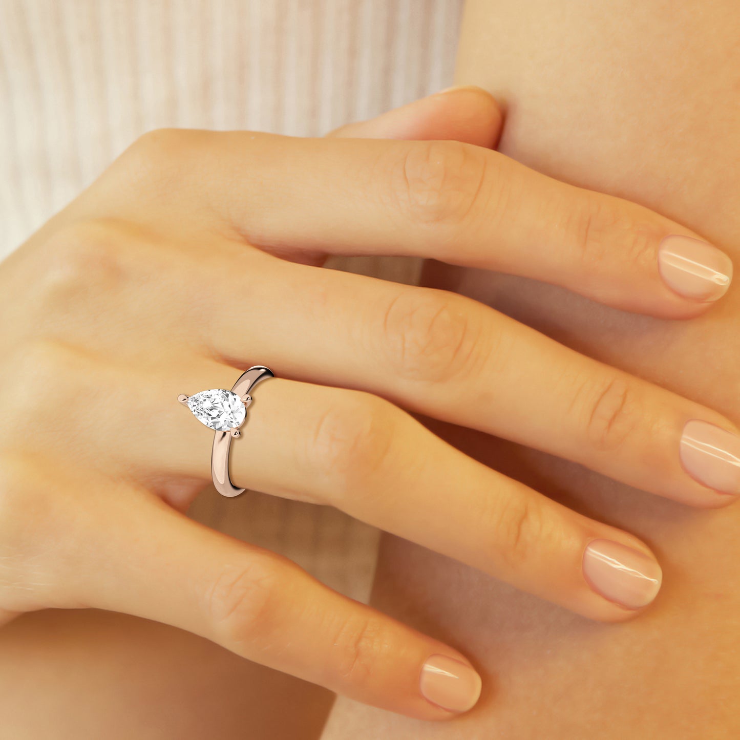 Pear Solitaire Engagement Ring – 14K Rose Gold, 4.00 ct