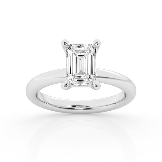 Emerald-Cut Solitaire Engagement Ring – 14K White Gold