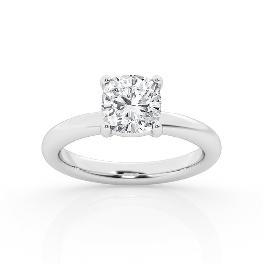 Cushion Solitaire Engagement Ring – 14K White Gold, 5.00 ct