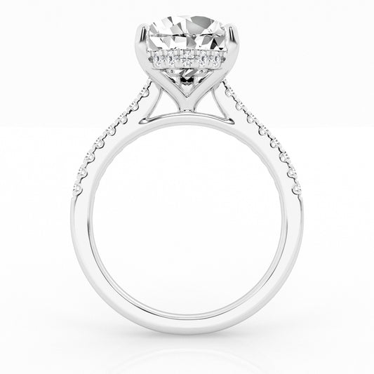 Hidden Halo Pear Engagement Ring – 14K White Gold, 5.58 ct