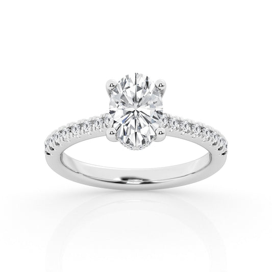 Hidden Halo Oval Engagement Ring – 14K White Gold, 4.56 ct