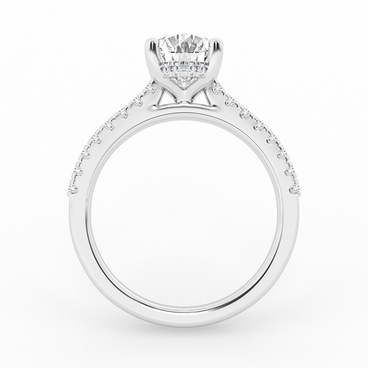 Hidden Halo Oval Engagement Ring – 14K White Gold, 4.56 ct