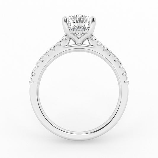 Hidden Halo Oval Engagement Ring – 14K White Gold, 5.56 ct
