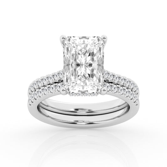 Hidden Halo Radiant Engagement Ring – 14K White Gold, 5.58 ct