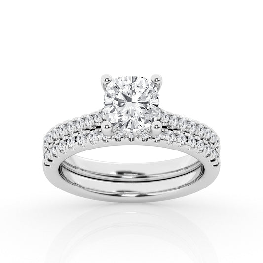 Hidden Halo Cushion Engagement Ring – 14K White Gold, 4.56 ct