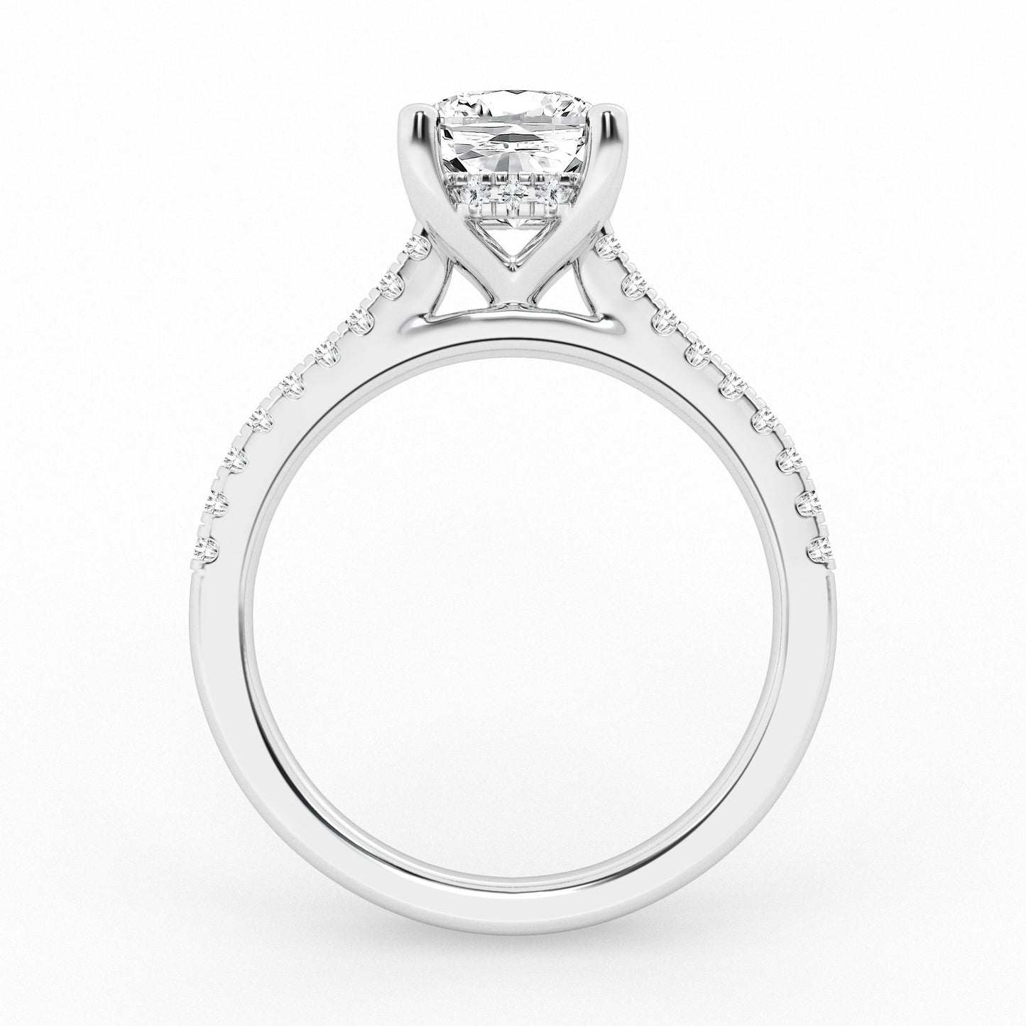 Hidden Halo Cushion Engagement Ring – 14K White Gold, 2.75 ct
