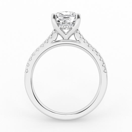 Hidden Halo Cushion Engagement Ring – 14K White Gold, 5.54 ct